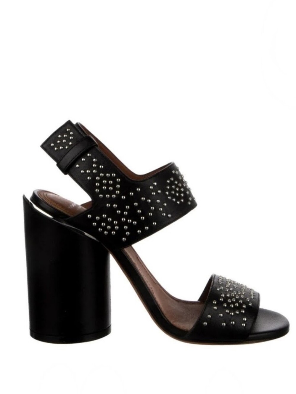Givenchy Studded Leather Block Heel Sandals in Black Size 38.5